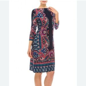 London Times Women’s Geometric Paisley Print Jersey Day Dress Size 10 Workwear